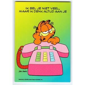 Garfield Dutch Postcard Orange Tabby Cat With Pink Telephone Jim Davis 1978